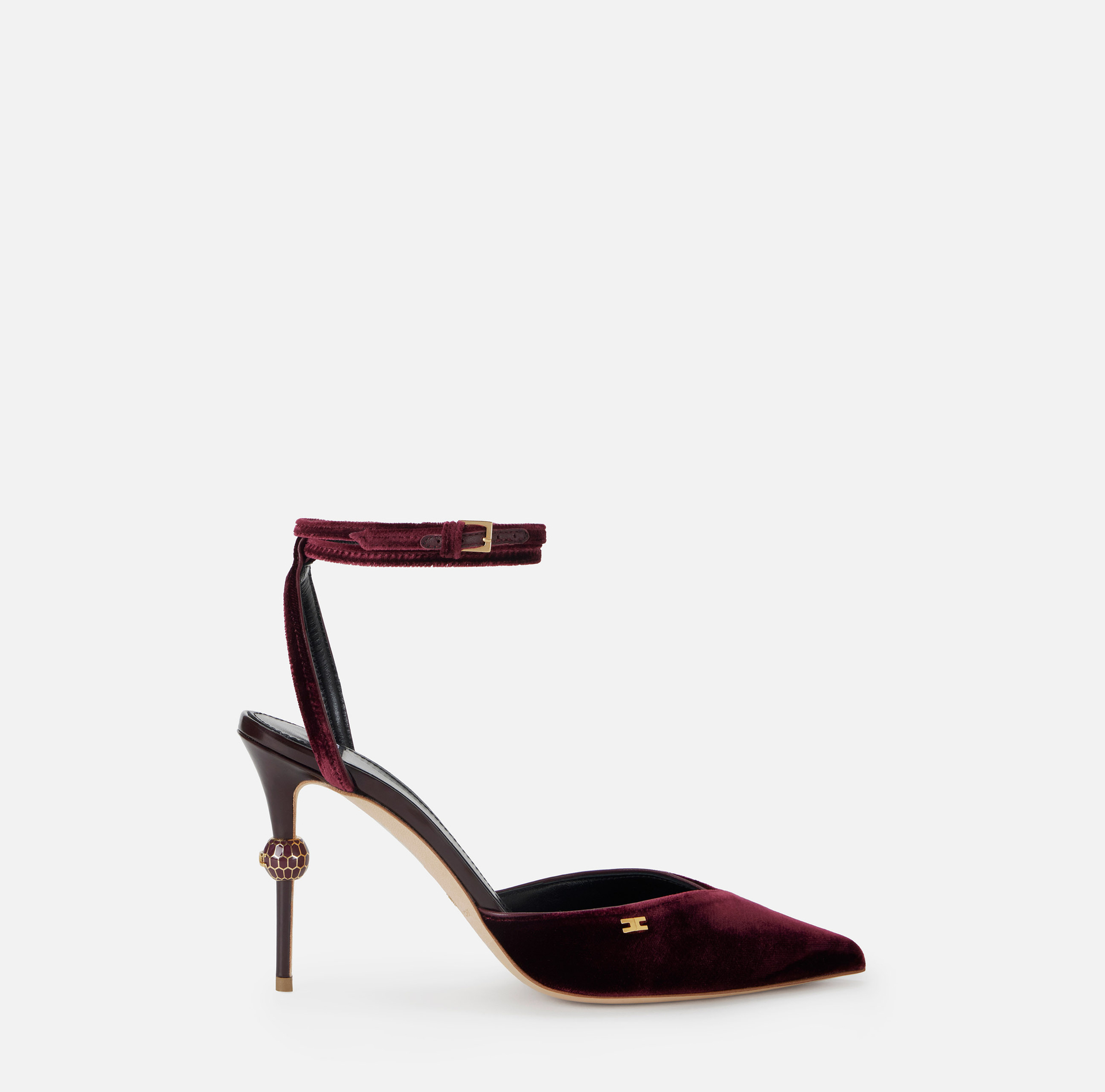 Escarpins à bride arrière en velours avec talon bijou