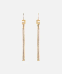 Boucles d'oreilles logo avec pendentifs en strass