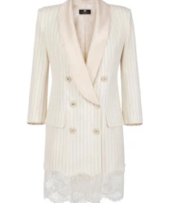 ROBE-MANTEAU EN LAINE FROIDE AVEC DENTELLE