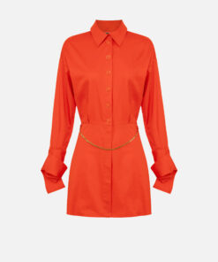 Mini-robe chemise en popeline stretch