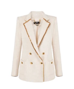 VESTE À DOUBLE BOUTONNAGE EN TWEED AVEC CHAÎNE