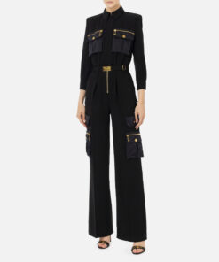 Combinaison en crêpe avec poches et ceinture