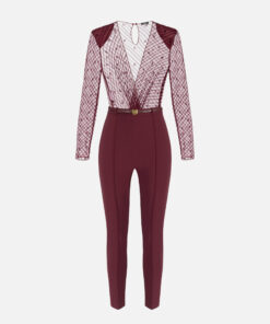 Combinaison assortie en tulle floqué motif diagonal