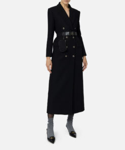 Manteau à double boutonnage en mélange de laine avec ceinture utility