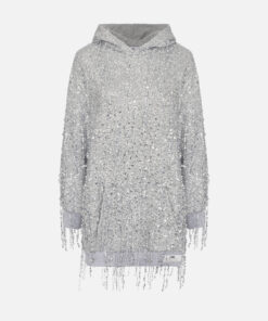 Mini-robe en molleton avec capuche et franges de sequins