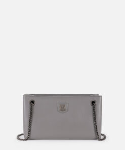 Sac à bandoulière avec écusson en métal argenté